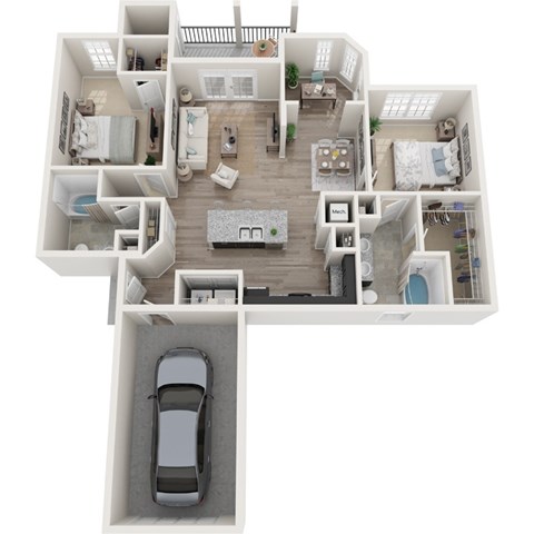 Floor plan for 2 beds, 2 baths, 1253 sqft